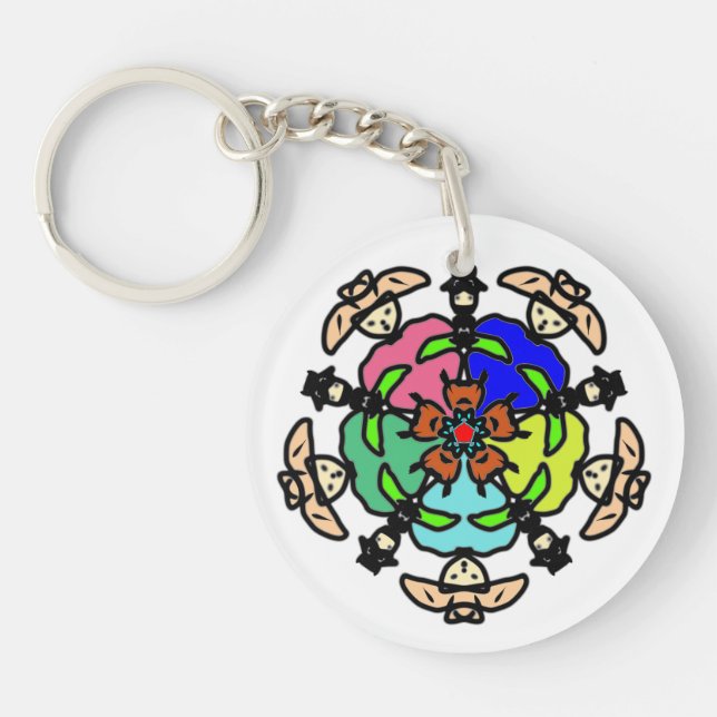 Blumen-Mandala-Nahtloses Muster Schlüsselanhänger (Vorderseite)