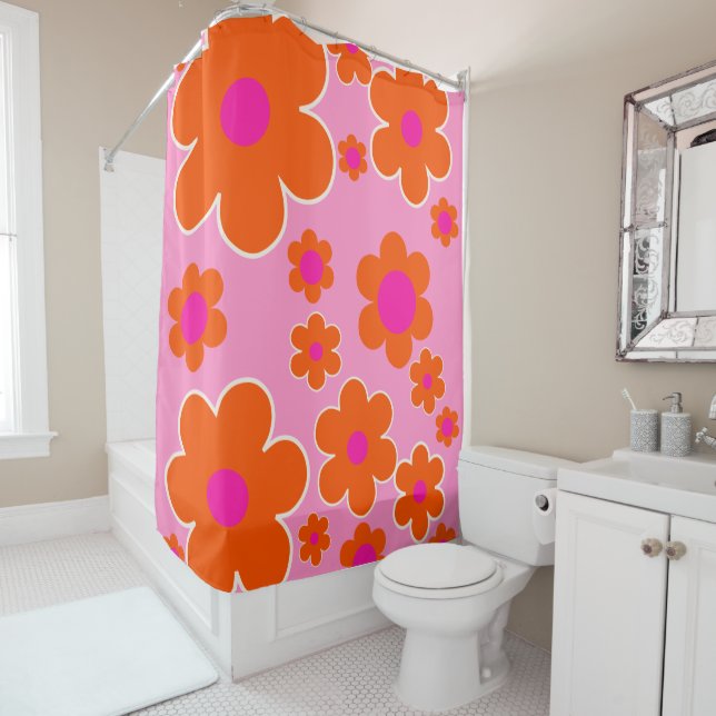 Blumen Market Amsterdam Retro Blume Rosa Orange Duschvorhang (Beispiel)
