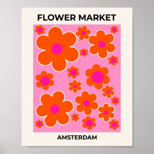 Blumen Market Amsterdam Retro Blume Rosa Orange Poster