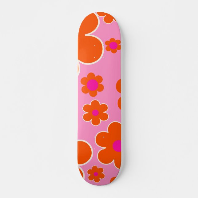 Blumen Market Amsterdam Retro Blume Rosa Orange Skateboard (Vorne)