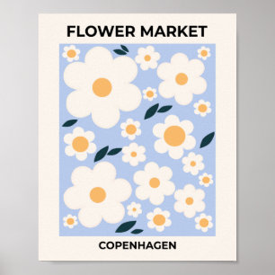 Blumen Market Kopenhagen Blume White Blue Floral Poster