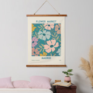 Blumen Market Madrid Print Wandteppich Mit Holzrahmen
