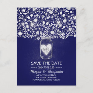 Blumen-Mason-Glas königsblau Save-the-Date Ankündigungspostkarte