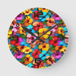 Blumen Mehrfarbig Blumen Muster-36355 Runde Wanduhr