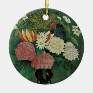 Blumen mit Efeu von Henri Rousseau, Vintage Floral Keramikornament