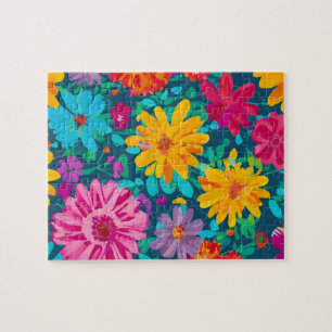 Blumen mit farbenfrohen Blumen Aquarell Puzzle