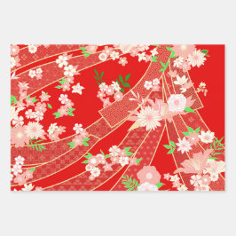 Blumen-Mix-Kimono-Muster Weihnachtsedition. Geschenkpapier Set