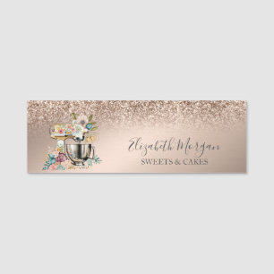 Blumen-Mixer-Bäckerei Rose-Gold-Glitter Namensschild