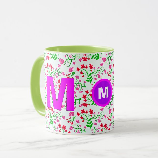 Blumen-Monogramm-Initiale-Kaffeetasse für Mädchen Tasse (Vorderseite Links)