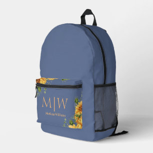 Blumen-Monogramm-Sonnenblumen Gelb-Blau-Nova-Chic Bedruckter Rucksack
