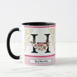 Blumen-Monogramm-Tasse – Buchstabe H Personalisier Tasse