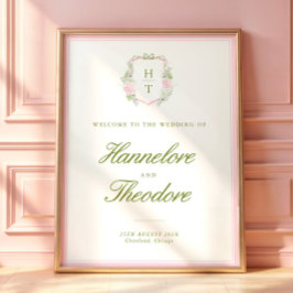 Blumen-Monogramm-Wappen-Hochzeitsrückwand-Teppich Poster