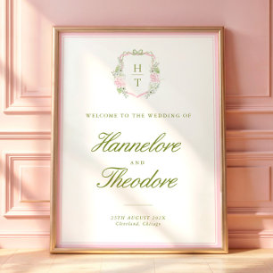 Blumen-Monogramm-Wappen-Hochzeitsrückwand-Teppich Poster