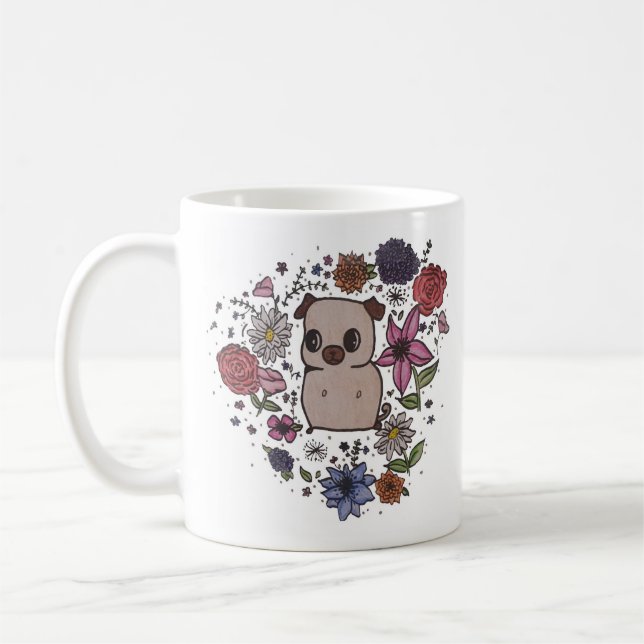 Blumen-Mops-Tasse Tasse (Links)