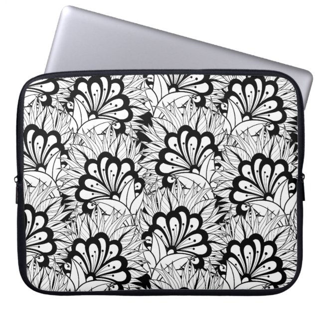 Blumen-Muster-Gekritzel Laptopschutzhülle (Vorderseite)