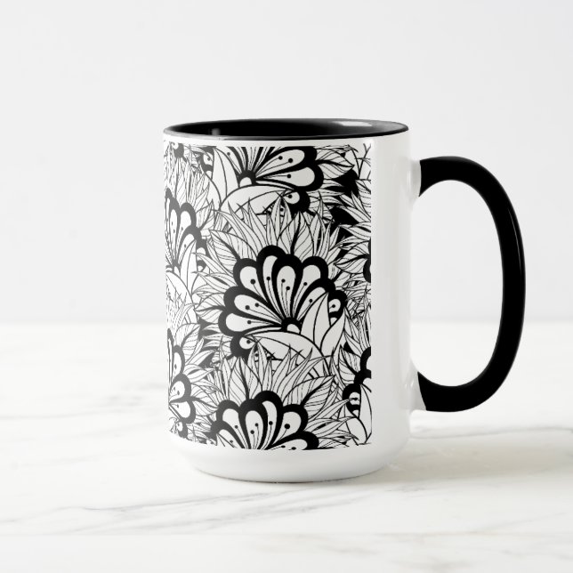 Blumen-Muster-Gekritzel Tasse (Rechts)