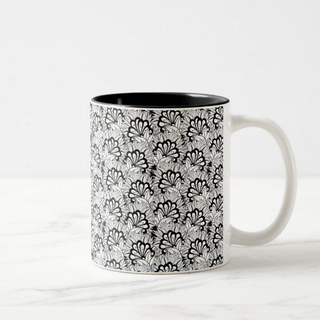 Blumen-Muster-Gekritzel Zweifarbige Tasse (Rechts)