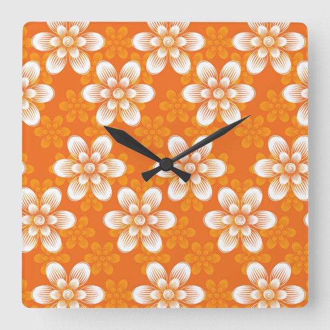 Blumen-Muster Quadratische Wanduhr (Vorderseite)