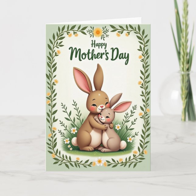 Blumen-Muttertags-Hasen-Karte Karte (Vorderseite)