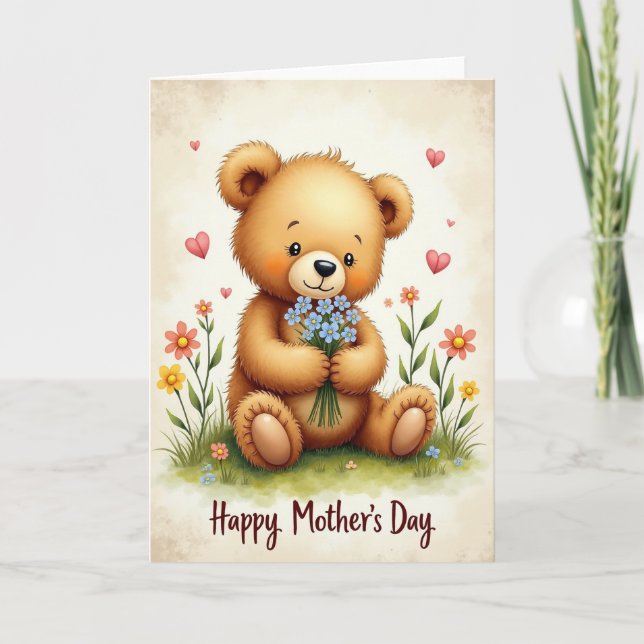 Blumen-Muttertags-Teddy-Karte Karte (Vorderseite)