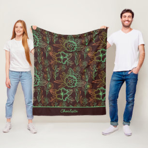 Blumen nahtlose Muster Grüne personalisierte Bezei Fleecedecke