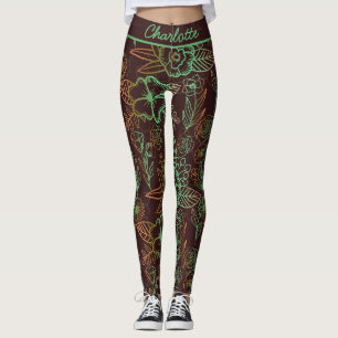 Blumen nahtlose Muster Grüne personalisierte Bezei Leggings