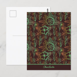 Blumen nahtlose Muster Grüne personalisierte Bezei Postkarte