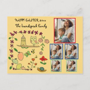 Blumen, Natur und Eule glückliche Osterfeier 5 Fot Postkarte