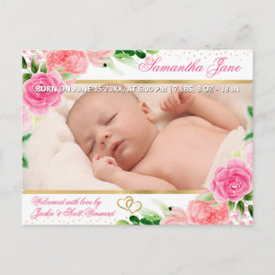 Blumen Neugeborenes Baby Foto Geburtsanzeige Ankündigungspostkarte