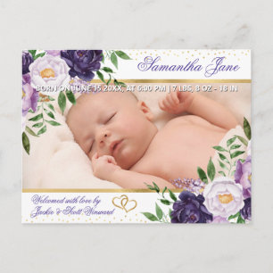 Blumen Neugeborenes Baby Foto Geburtsanzeige Ankündigungspostkarte