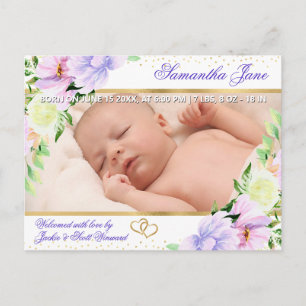 Blumen Neugeborenes Baby Foto Geburtsanzeige Ankündigungspostkarte