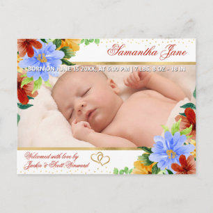 Blumen Neugeborenes Baby Foto Geburtsanzeige Ankündigungspostkarte
