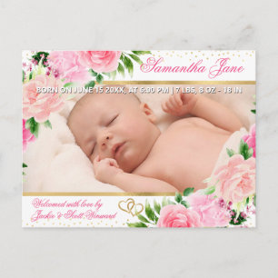 Blumen Neugeborenes Baby Foto Geburtsanzeige Ankündigungspostkarte