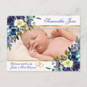 Blumen Neugeborenes Baby Foto Geburtsanzeige Ankündigungspostkarte