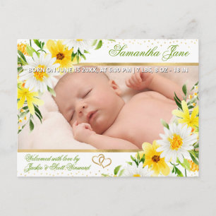 Blumen Neugeborenes Baby Foto Geburtsanzeige Ankündigungspostkarte