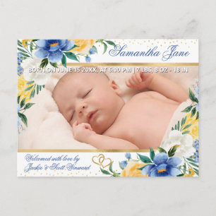 Blumen Neugeborenes Baby Foto Geburtsanzeige Ankündigungspostkarte