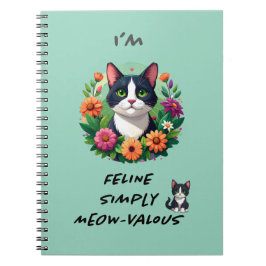 Blumen Notebook mit Katze im Tuxedo Notizblock