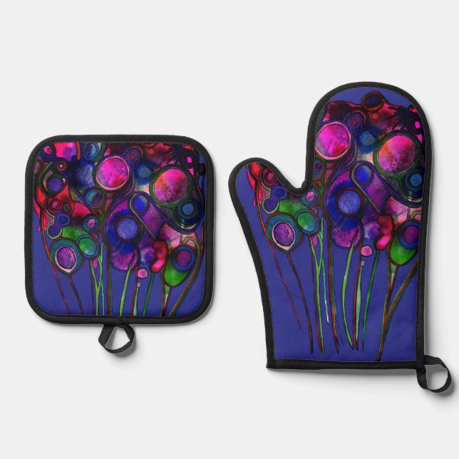 Blumen Ofenhandschuh & Topflappen-Set (Vorderseite)