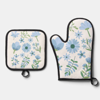 Blumen Ofenhandschuh & Topflappen-Set