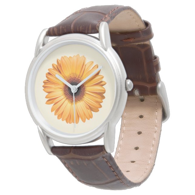 Blumen | Orange Gerbera Armbanduhr (Schrägansicht)