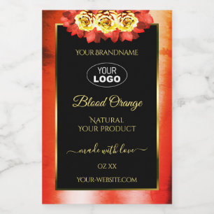 Blumen Orange Rot Marmor Schwarz Produktetiketten Lebensmitteletikett