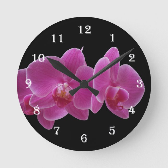 Blumen-Orchideen-Wand-Uhr - lila Blumen Runde Wanduhr (Vorderseite)