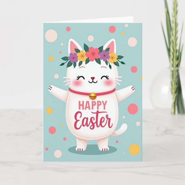 Blumen-Osterkarte mit Katze Karte (Vorderseite)