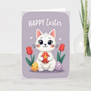 Blumen-Osterkarte mit Katze Karte