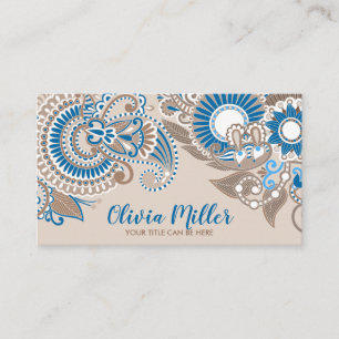 Blumen-Paisley-Ornament Pastell-Beige und Blau Visitenkarte