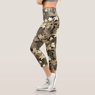 Blumen & Palmwedel in beigen Schattierungen Capri Leggings