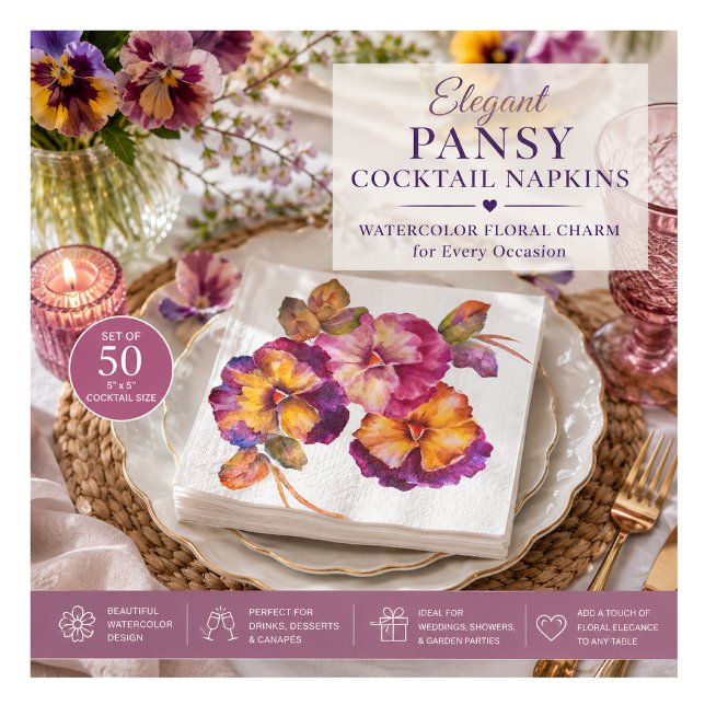 Blumen-Papier-Servietten Stiefmütterchen (50er Set Serviette (Elegant watercolor pansy napkins for weddings, garden parties, birthdays, and high tea tables.)