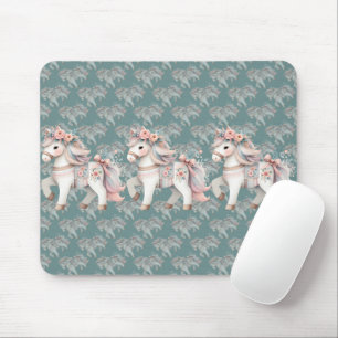 Blumen-Pastell-Pferde-Fantasy-Illustrations-Planer Mousepad