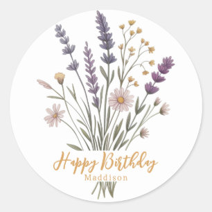 Blumen Pastell Wildblumen Alles Gute zum Geburtsta Runder Aufkleber