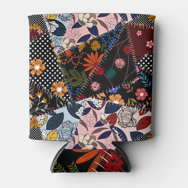 Blumen-Patchwork: Elegantes Illustrationsmuster Dosenkühler (Vorderseite)